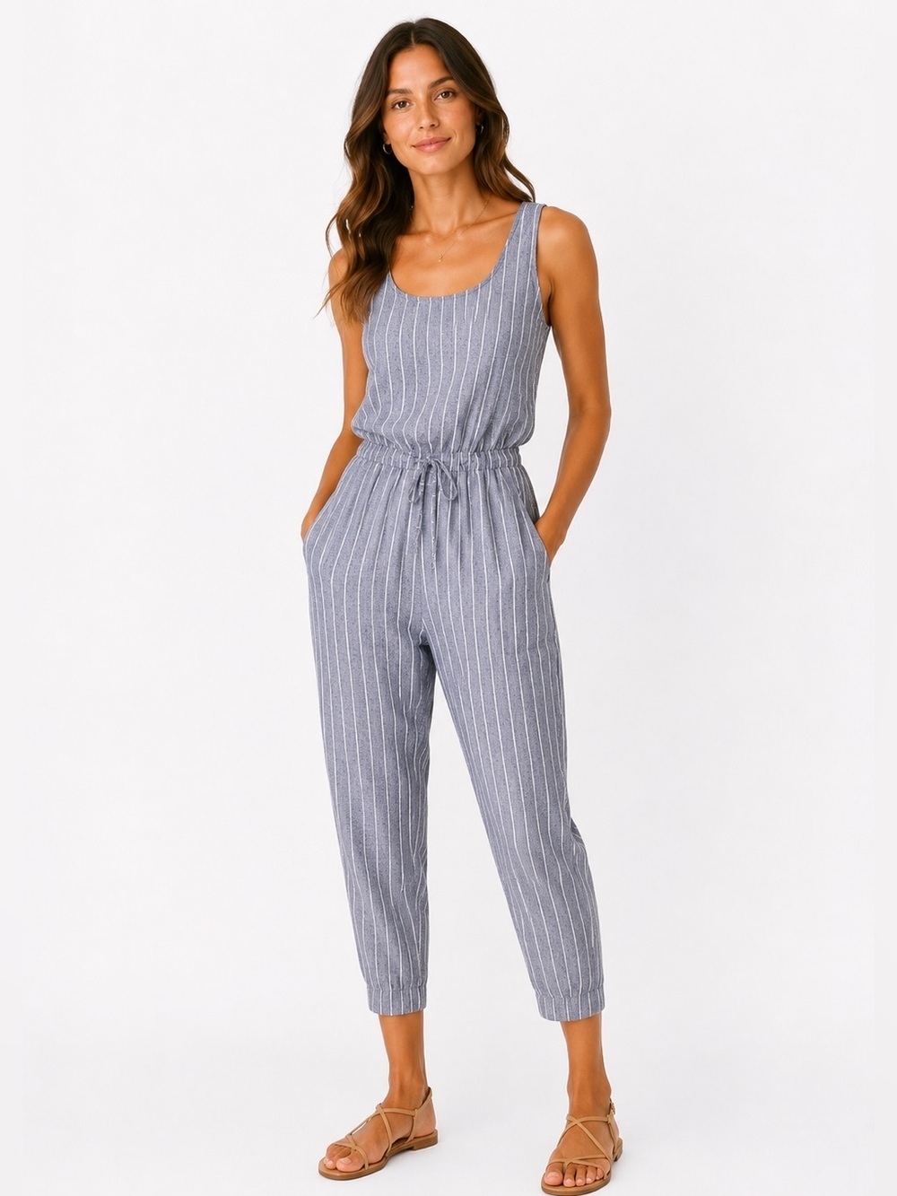 DREW Anthro Nautical Cotton Striped Drawstring Womens Jumpsuit XS NWOT pockets